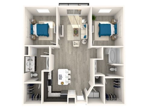 Floor plan for 2 beds, 2 baths, 1177 sqft